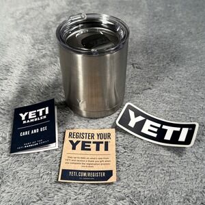 NEW YETI RAMBLER TUMBLER STAINLESS STEEL 10 oz MUG W/ Lid & Paperwork